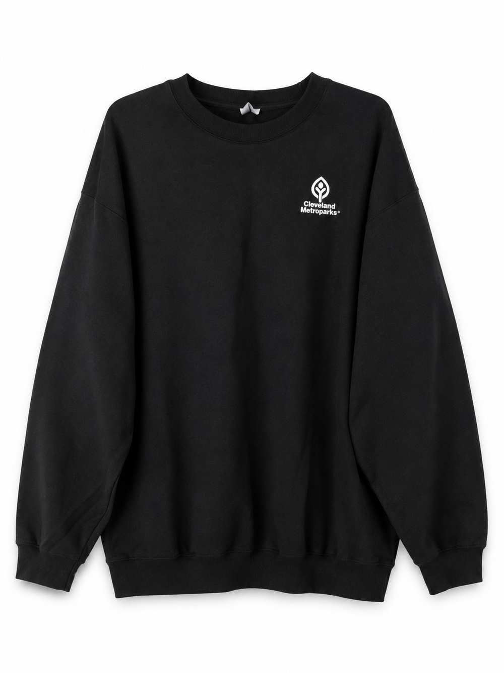 Port and Company Black Crewneck Sweatshirt with White Logo Cleveland Metropark